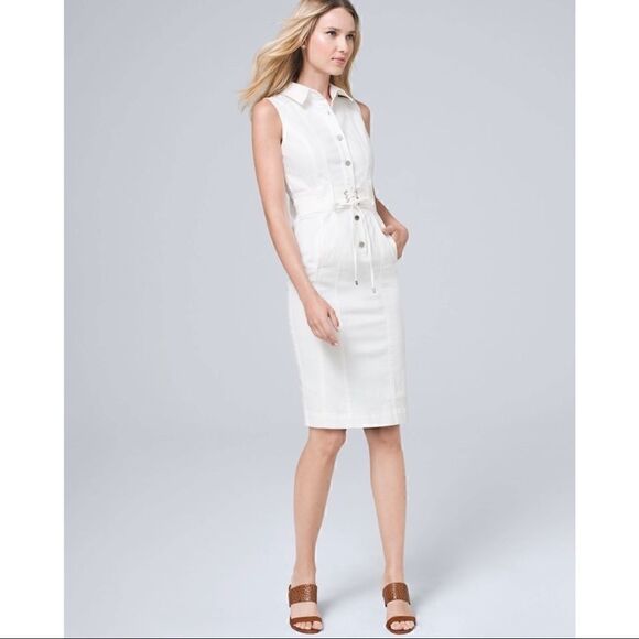 White House Black Market Dresses & Skirts - White House Black Market White Denim Waist Belt Shirt Dress Size 10